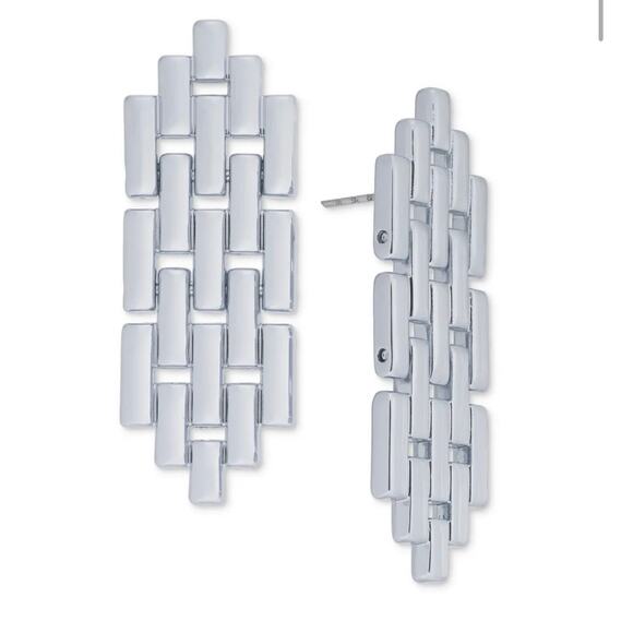 On 34th Silver Chain Link Statement Drop Earrings - Picture 1 of 4